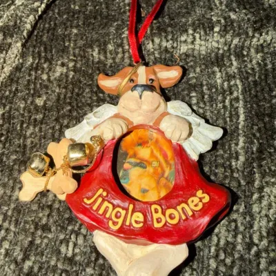 Jingle Bones Dog Christmas Ornament, Winged Puppy with Bone Charms, Original Tag