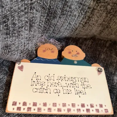 Handmade Wooden Fisherman Wall Plaque, “Catch of His Life”