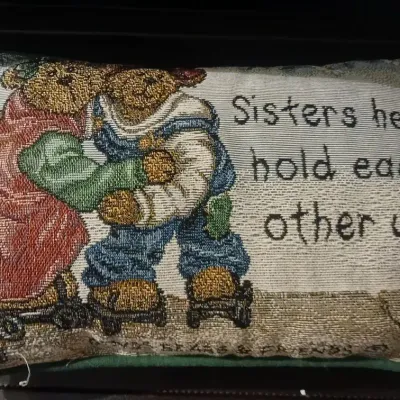 “Sisters Help Hold Each Other Up” Teddy Bear Tapestry Pillow