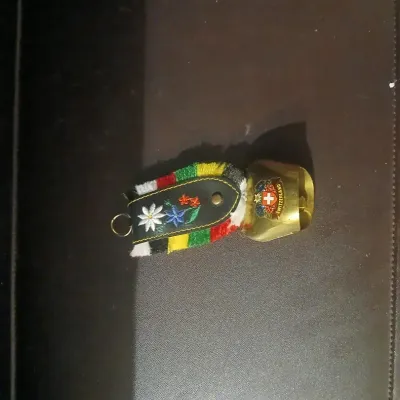 Swiss Souvenir Cowbell with Embroidered Leather Strap
