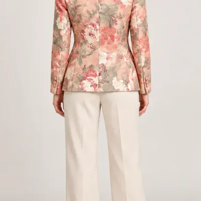 Sweet Lily Floral Jacquard Blazer, Size 8, Two-Button Front with Flap Pockets