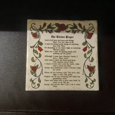 Vintage 1961 “The Kitchen Prayer” Floral Ceramic Plaque