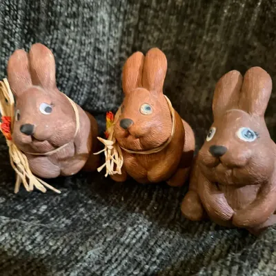Set of 3 Brown Rabbit Figurines, Approximately 6”