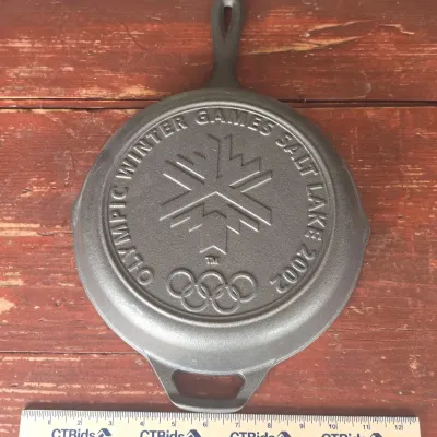 Sale Photo Thumbnail #18: Vintage Lodge Cast Iron Commemorative 10" Skillet from the 2002 Winter Olympics in Salt Lake City
