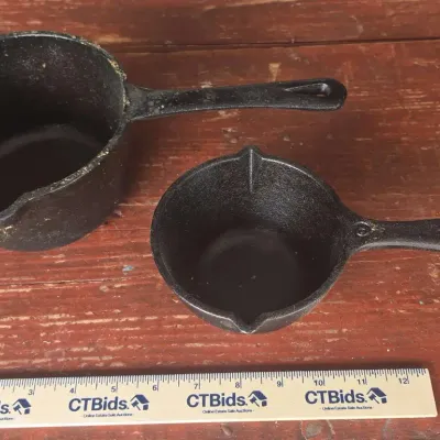Sale Photo Thumbnail #15: Jim Beam 5.5" Basting Cast Iron Pot & Lodge 4.5" Sauce Cast Iron Pot