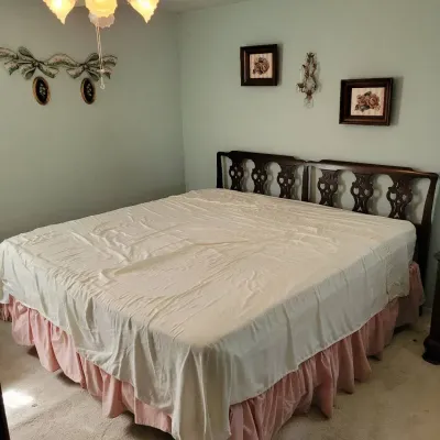 Carved Wooden Queen Headboard & Bedframe - READ DESCRIPTION