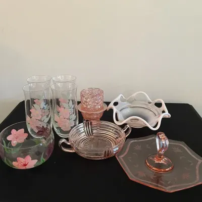 Decorative Blush Pink Glassware Lot 