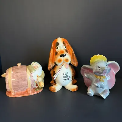 Vintage Ceramic Lot -Disney Dumbo & Doc Dwarf (Snow White) + Basset Hound