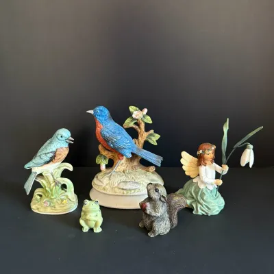 Whimsical Ceramic Garden-Theme Figurine Lot - Birds, Fairy, Frog, More