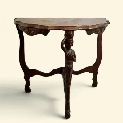 Figural Louis XV-Style Demilune Wooden Table