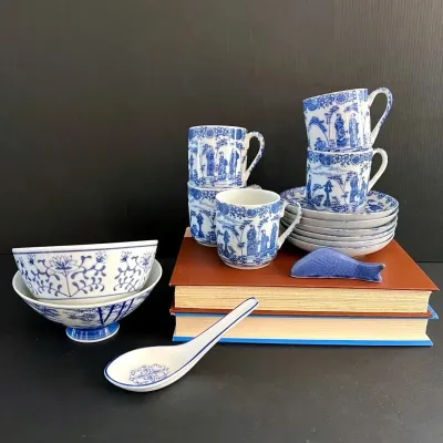 Antique Dai Nippon Tsuzuki Blue White Porcelain Tea Set MORE