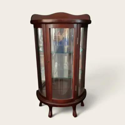 Vintage Mini Curved Glass Curio Cabinet 23” H - Wood Display Case
