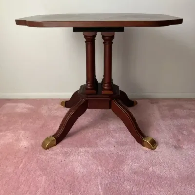 Vintage Wooden Pedestal Tea Table - Gold Capped Feet