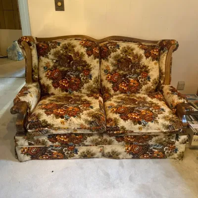 Beautiful Vintage Rustic Wood And Upholstery Sofa, Clayton Marcus #1