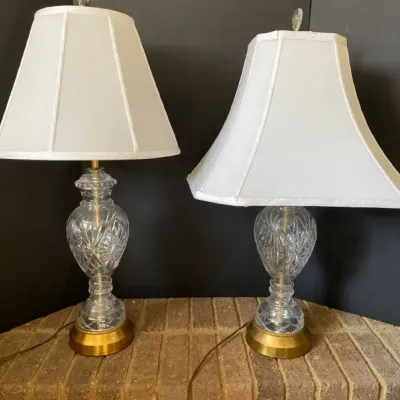 Pair of Cut Glass & Gold Lamps With Shades