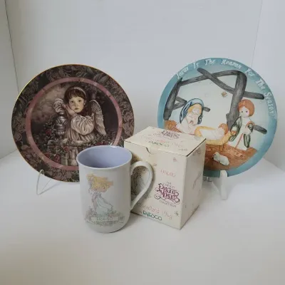Religious Commemorative Plate Lot - Precious Moments Mug, The Bradford Exchange Angel, Christmas