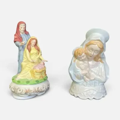 Vintage San Francisco Music Box Co. Porcelain Madonna and Child & Berman Anderson Music Box