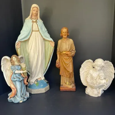 4 Pc Vintage Religious Figurine Lot - Mary, St Joseph, Angels