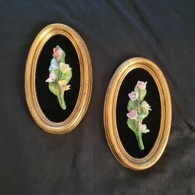 Framed Ceramic Flowers - Lot of 2