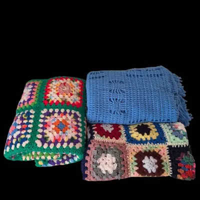 Multi-colored Crochet Blanket Afghan Lot - Granny Squares MORE 