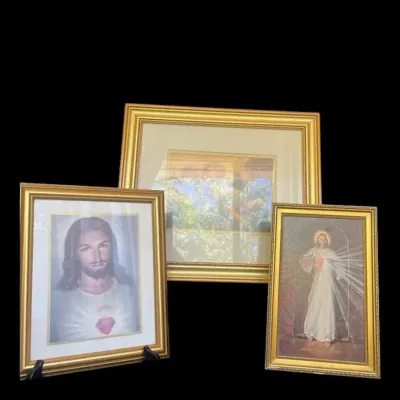 3 Pc Framed Religious Art Prints - Gold Frames