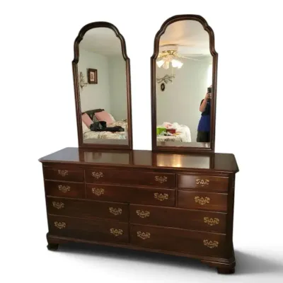 Ethan Allen Wooden Dresser w/ Mirrors - Georgian Court Collection 