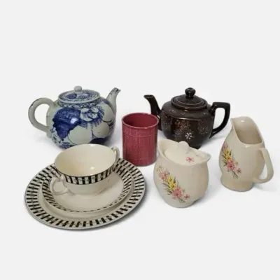 Mismatched Tea Set Lot- Handcrafted Teapots, Steubenville China