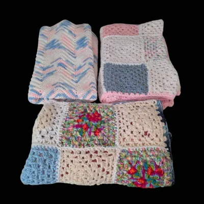 Crochet Throw Blanket Afghan Lot - Pastel Pinks & Blues
