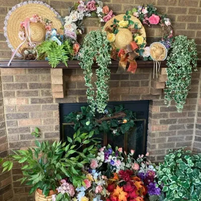 Faux Floral And Greenery Lot- Wreaths Hats Potted Arrangements 