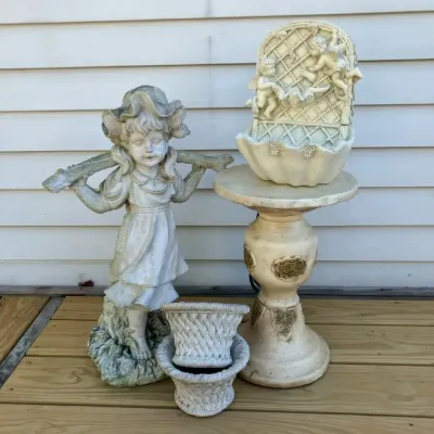 Outdoor Decor - Polyresin Cherub Fountain & Girl w/ Water Pots