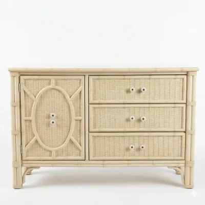 Vintage Henry Link Coastal Wicker Rattan Cabinet Dresser w/ Drawers 