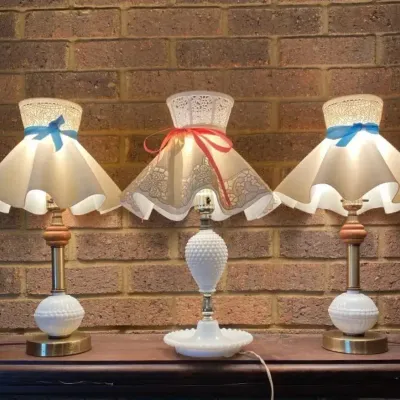 Vintage 1950s Milk Glass Hobnail Boudoir Lamps Set of 3