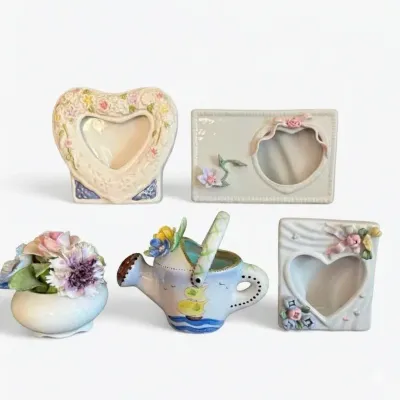 Ceramic Lot - Picture Frames & Hand-Painted Italian Watering Can, Floral Vase