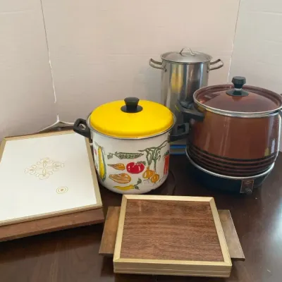 Vintage Kitchen Small Appliance Lot- Crock Pot Warming Trays And More