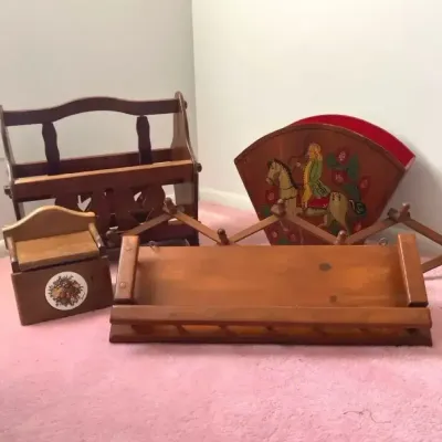 Vintage 1970’s Wooden Lot- Magazine Rack, Accordion Rack, Recipe Holder, Shelf MORE
