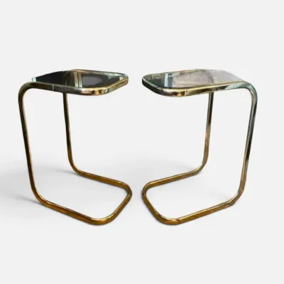 Vintage MCM Milo Baughman Style Brass Tone Cantilever Side Tables (2)