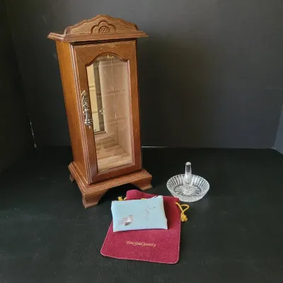Jewelry Storage Lot - Box, Ring Dish, Pouches