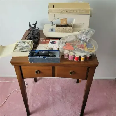 Vintage Singer Futura II Sewing Machine Lot - Table, Machine, Accessories