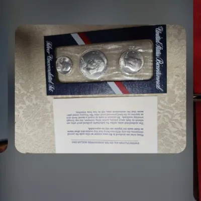 United States Bicentennial Silver Uncirculated Set, featuring three 40% silver coins in their original packaging with informational insert.