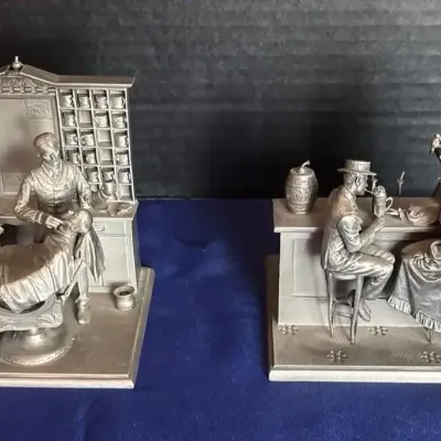 1977 Franklin Mint Fine Pewter Sculptures- Barber Shop & Soda Fountain, Main Street America, Ciriaco