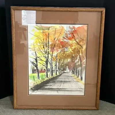Tree Lined Watercolor Fall Art - Leaves, Wall