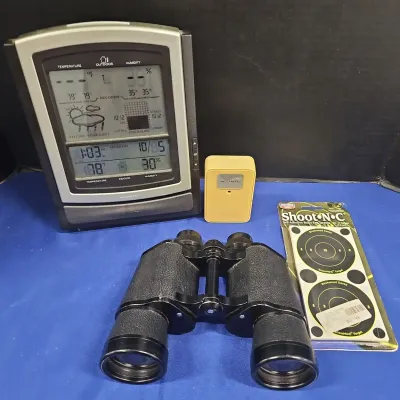 Birds-Eye View - Acu-Rite Digital Temperature Humidity Monitor, Kalimar 7x50 Binocular, Targets