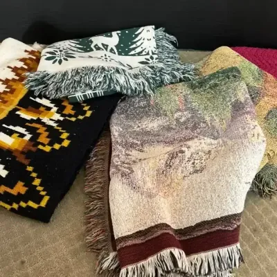 5 Throw Blankets - Pink Crochet, Green Reindeer Holiday, Landscape