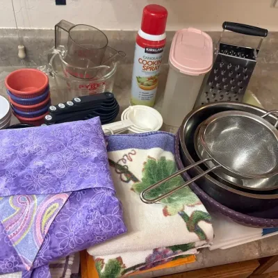 Kitchen Necessities - Measuring Cups/Spoons, Ramekins, Tupperware, Grater, Rolling Pin, Linens, Bowl