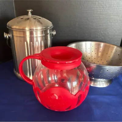 Kitchen - Norpro Stainless Compost Keeper, Glass Popcorn Popper, Colander