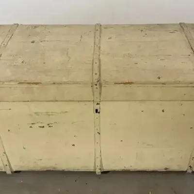 Vintage Wooden Storage Trunk - Distressed Cream, Chest, 44”x20”x19”