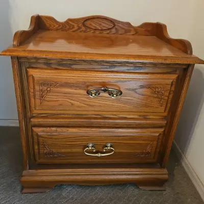 Vintage Cal Shops Furniture Solid Oak Country French Style Two-Drawer Nightstand