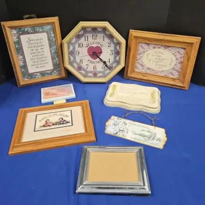 Vintage Wall Decor- Framed Poems, Welcome Clock, Empty Frame