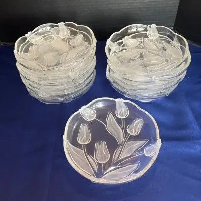 12 Vintage Mikasa Tivoli Frosted Crystal Tulip 7" Salad Dessert Plates