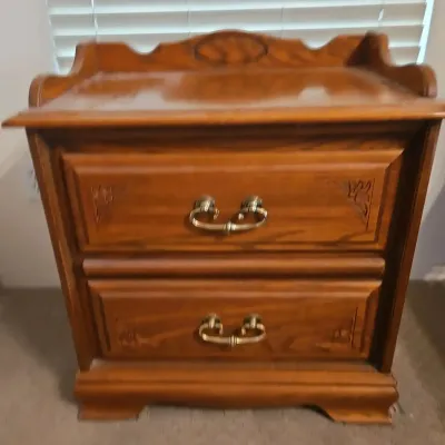 Vintage Cal Shops Furniture Solid Oak Country French Style Two-Drawer Nightstand